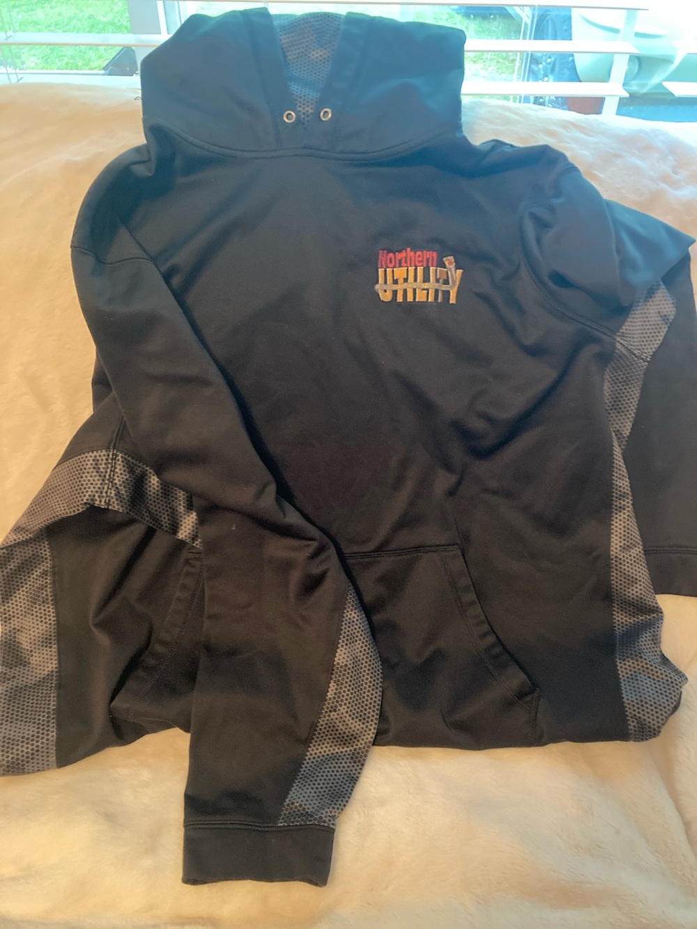 Sport-Tek Black Hooded Pullover with Patterned Liner